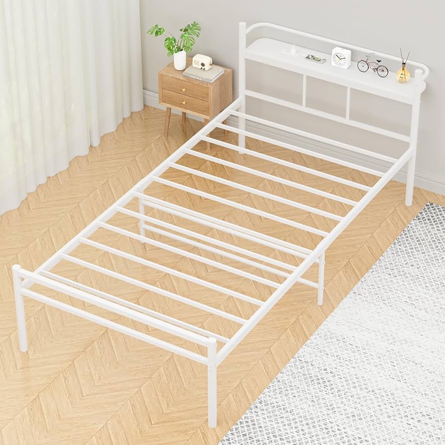 Amazon｜PRTONE ベッドフレーム シングル パイプベッド 宮棚 2口