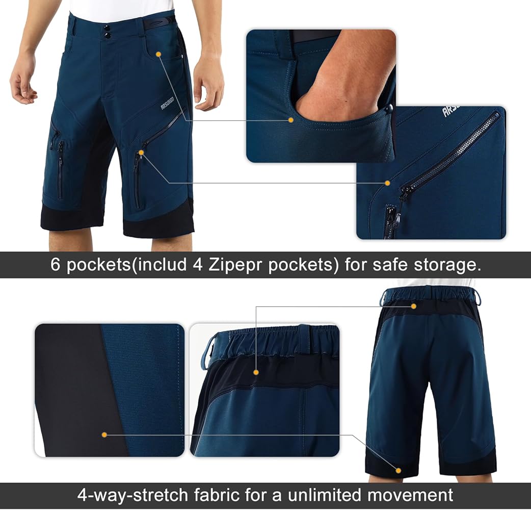 Amazon.co.jp: ARSUXEO Men's Loose Fit Cycling Shorts MTB Bike