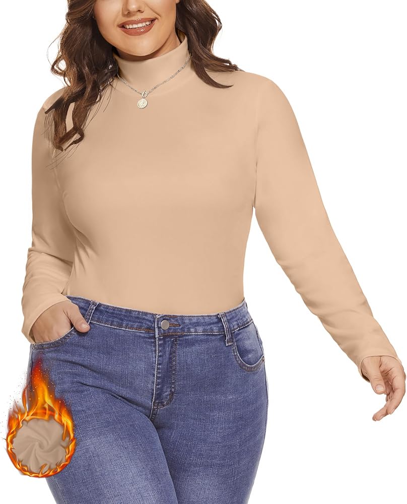 Amazon.com: COOTRY Womens Plus Size Fleece Lined Turtleneck Mock