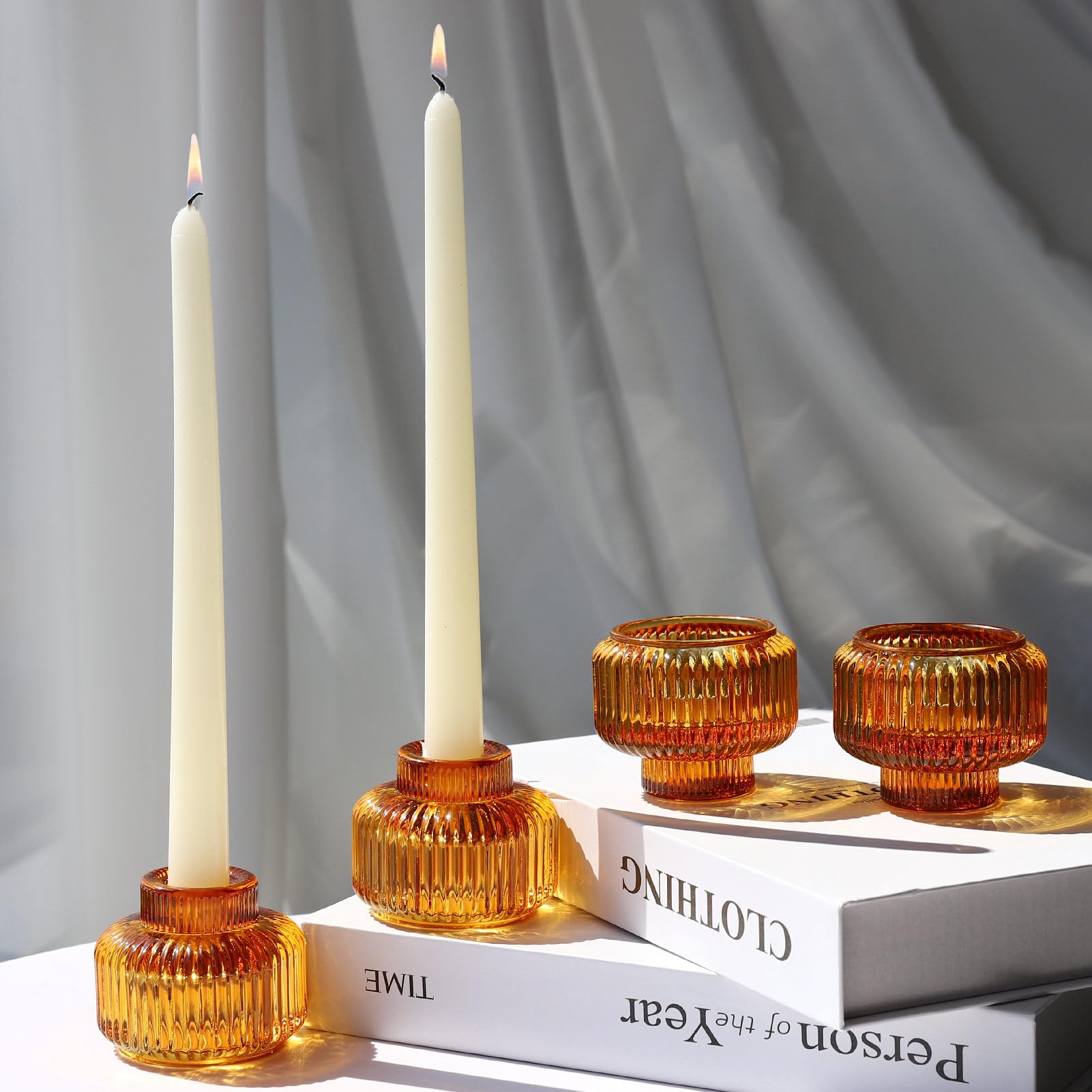 Amazon.com: Woho Candlestick Holders Set of 4, Amber Votive Candle