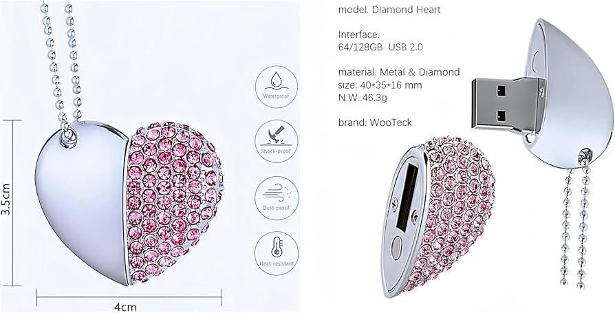 Amazon.com: WooTeck 128GB Crystal Loving Heart Jewelry USB Flash