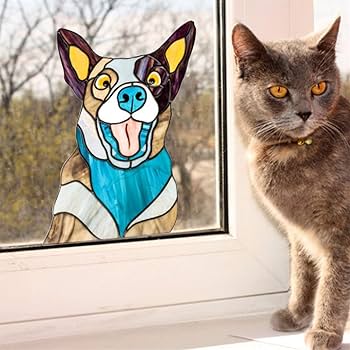 Amazon｜8個のステンドグラスの猫の窓のステッカー、覗く猫のステンド