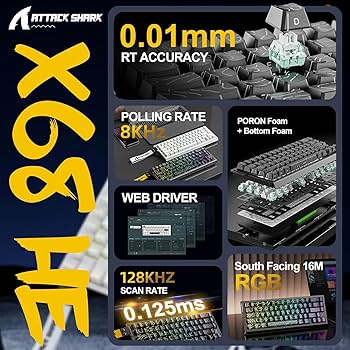 Amazon.com: ATTACK SHARK X68 HE 8000Hz Rapid Trigger Keyboard