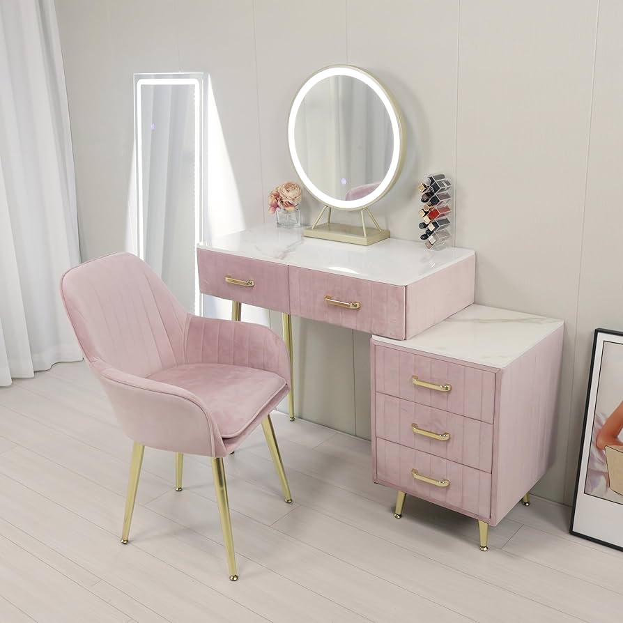 Amazon｜ドレッサー コンパクト お姫系 鏡台 化粧台収納 ベロア椅子