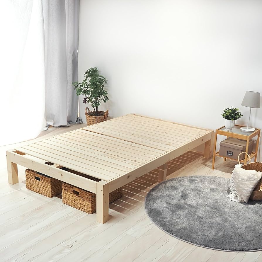 Amazon｜【ベッドアンドマットレス】 ベッドフレームのみ 無塗装 天然