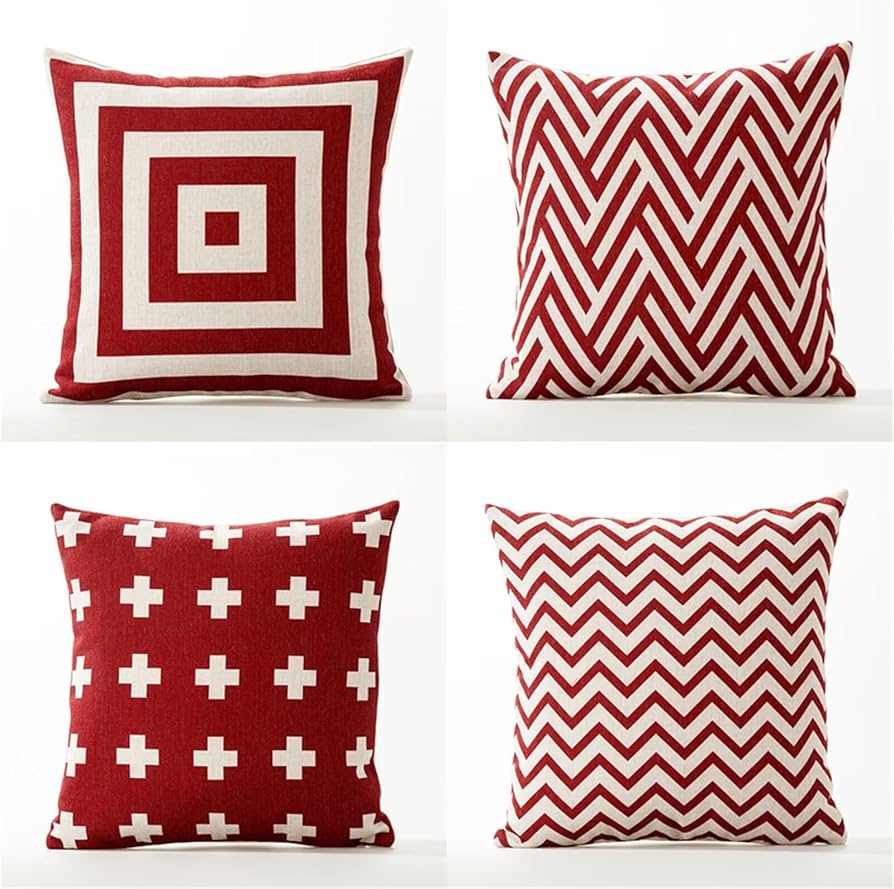 Amazon.co.jp: 赤のジオメトリ クッションカバー 60x60cm 北欧