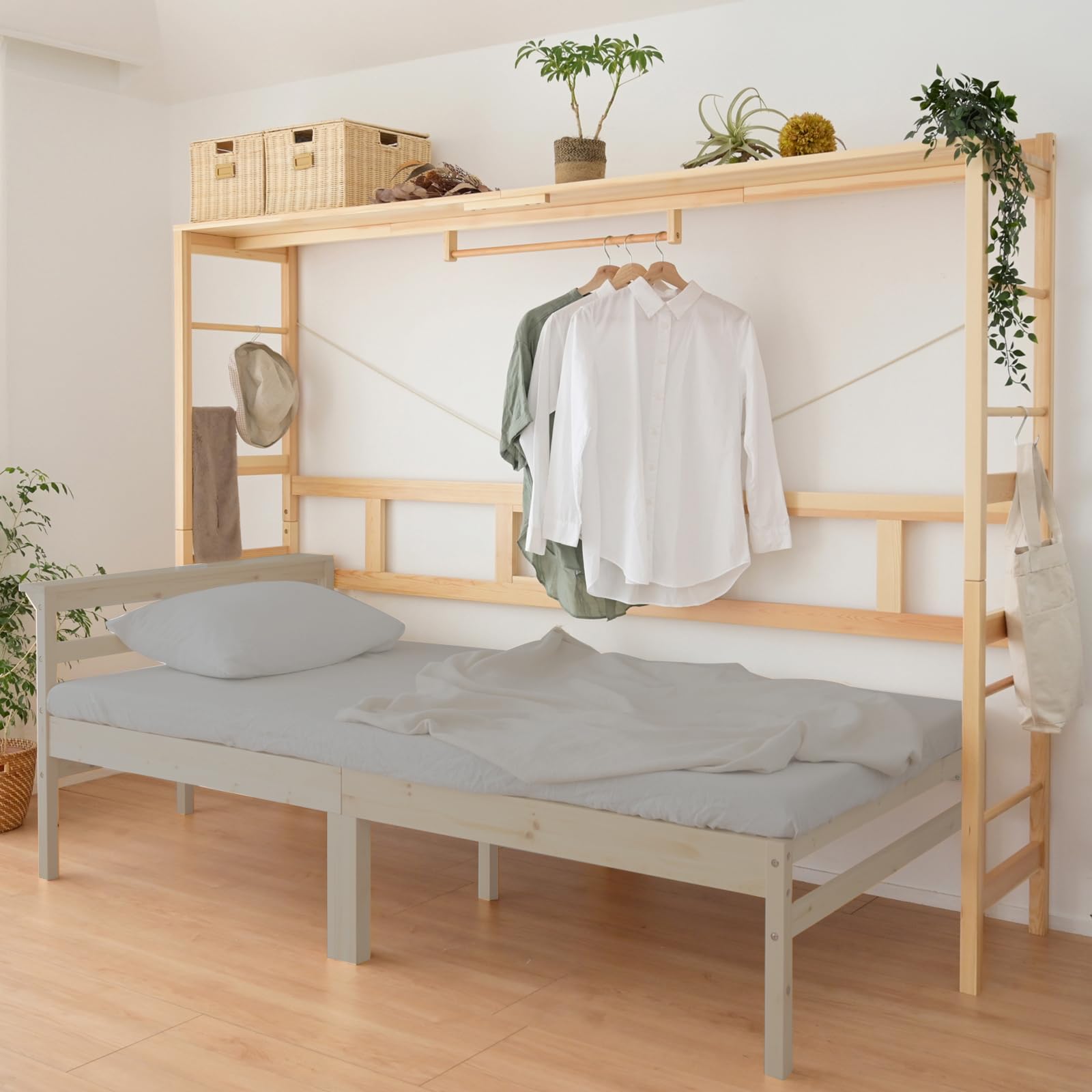 Amazon｜山善(YAMAZEN) ヘッドボード ベッドサイド ラック 収納 天然木