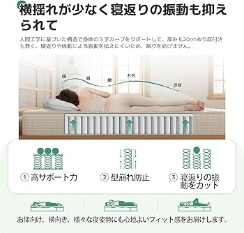 Amazon.co.jp: マットレス セミダブル 極厚20cm 硬め ポケットコイル