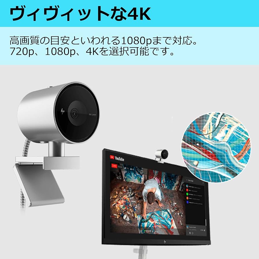 Amazon.co.jp: HP 4K Webカメラ マイク付き 広角103° ウェブカメラ