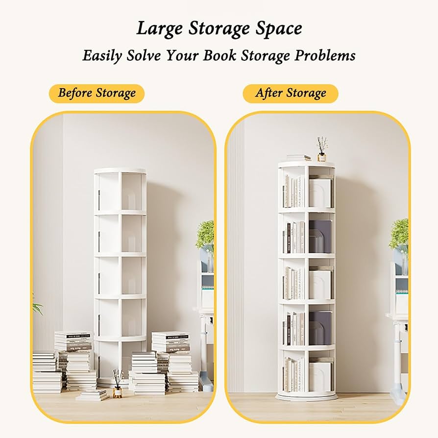 Amazon｜白 ラウンド 本棚 360° 回転式本棚 2/3/4/5段 直径43cm 大容量