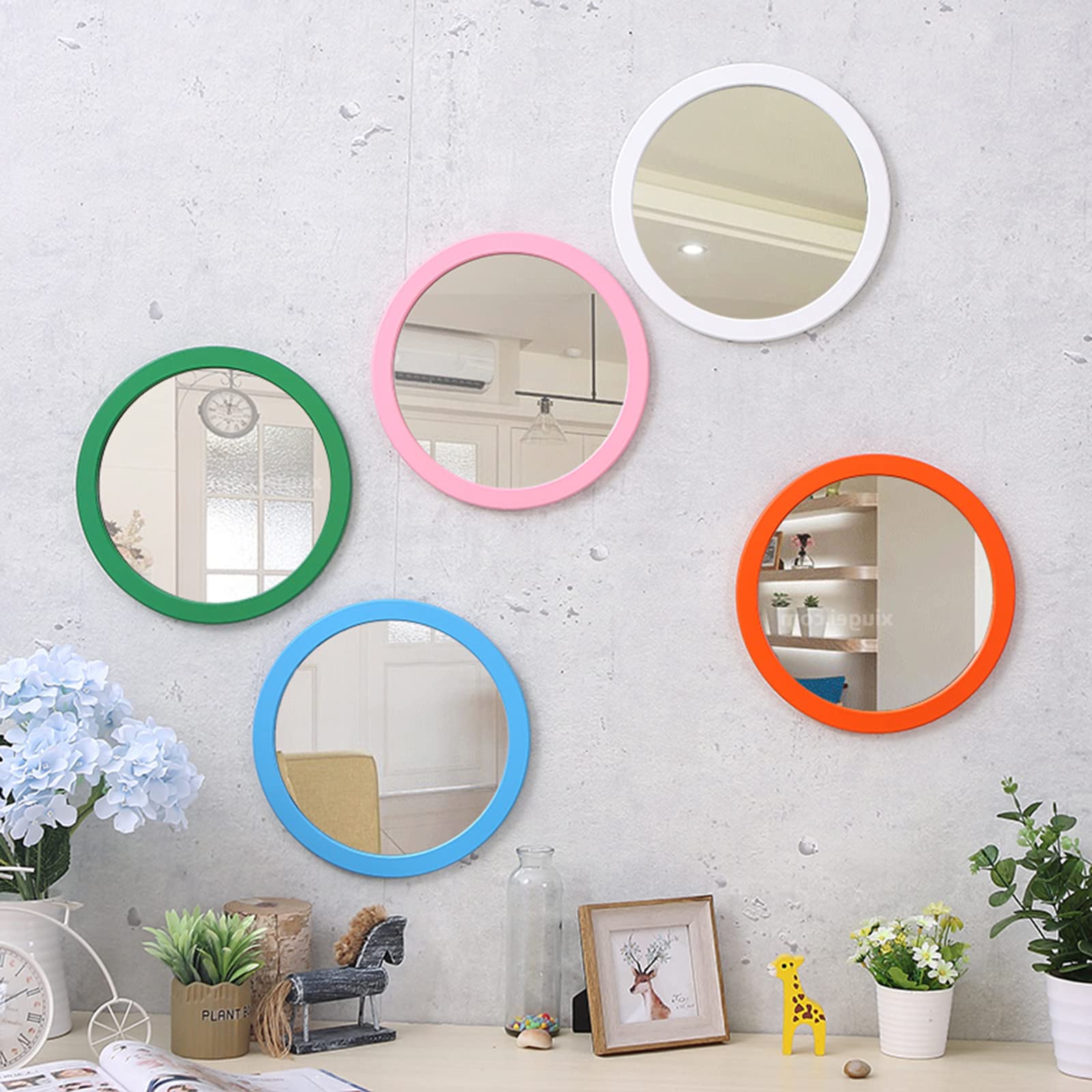 Amazon.co.jp: 化粧鏡、 カラフル 木製フレーム 丸 鏡 寝室 バスルーム