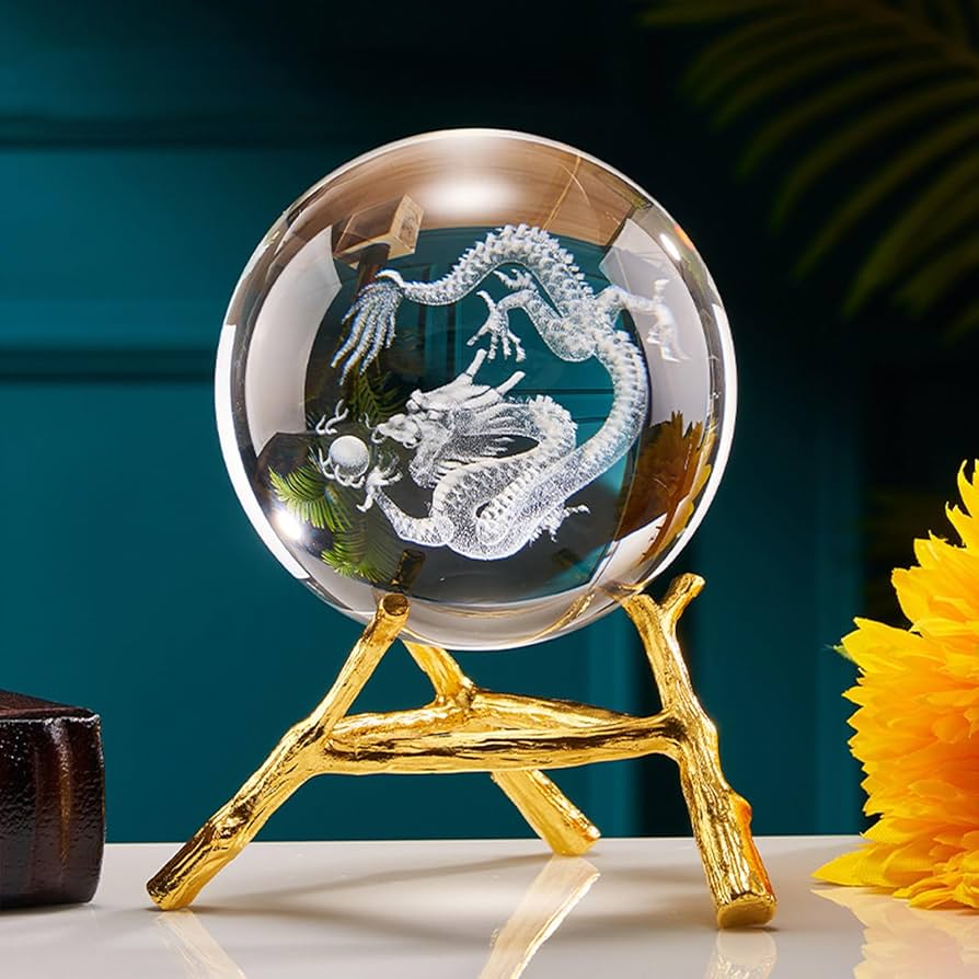 Amazon.co.jp: aninako 龍 水晶玉 台座付き 60mm 龍の置物 クリスタル