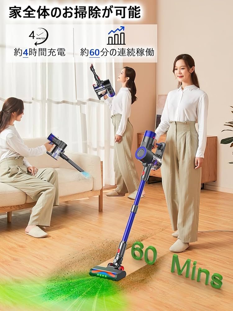 Amazon | Heshare 掃除機 コードレス 【新登場!60kpa強力吸引&収納自立