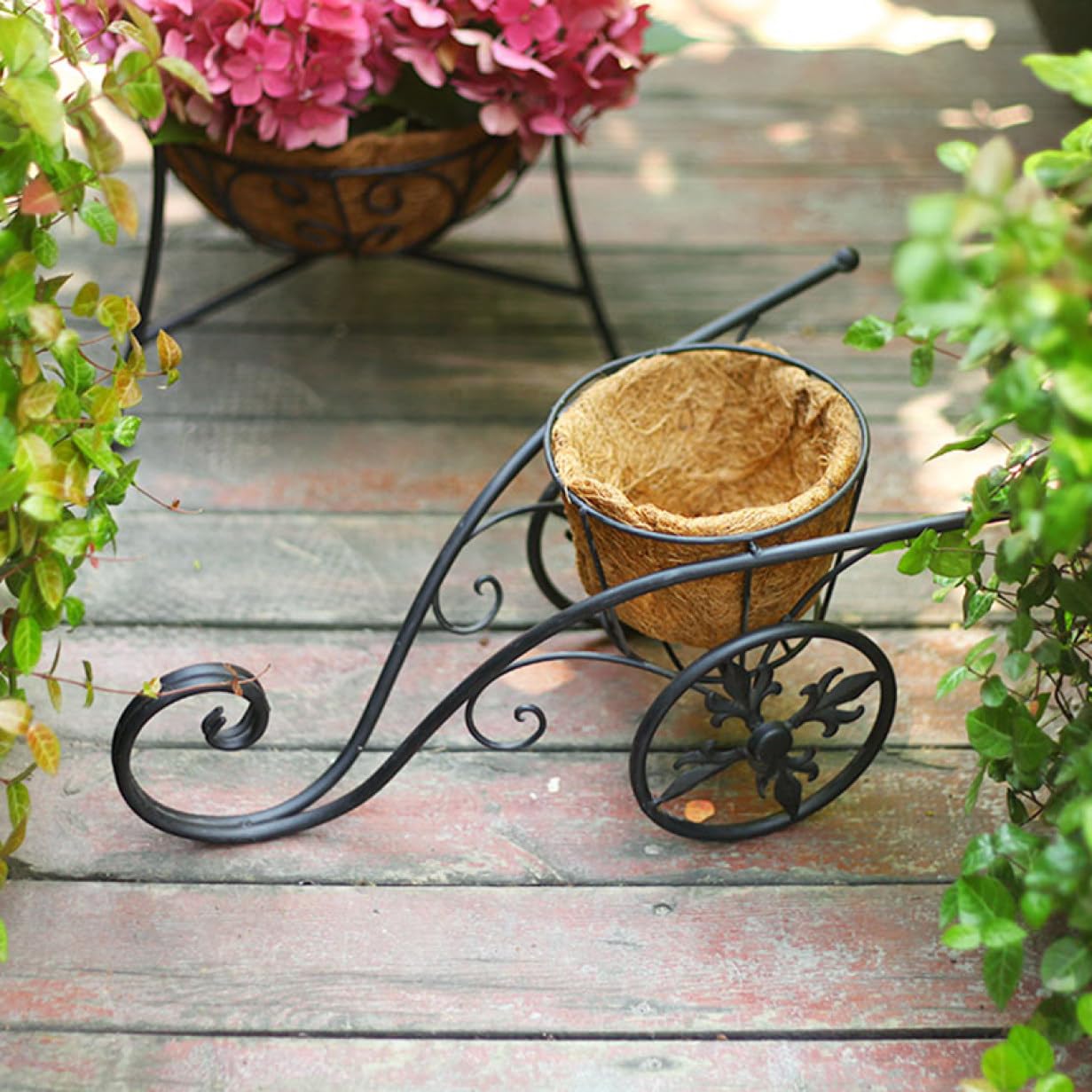 Amazon.co.jp: [GZGZ] アイアン花台 手押し車 ブラック 40*23.5*20