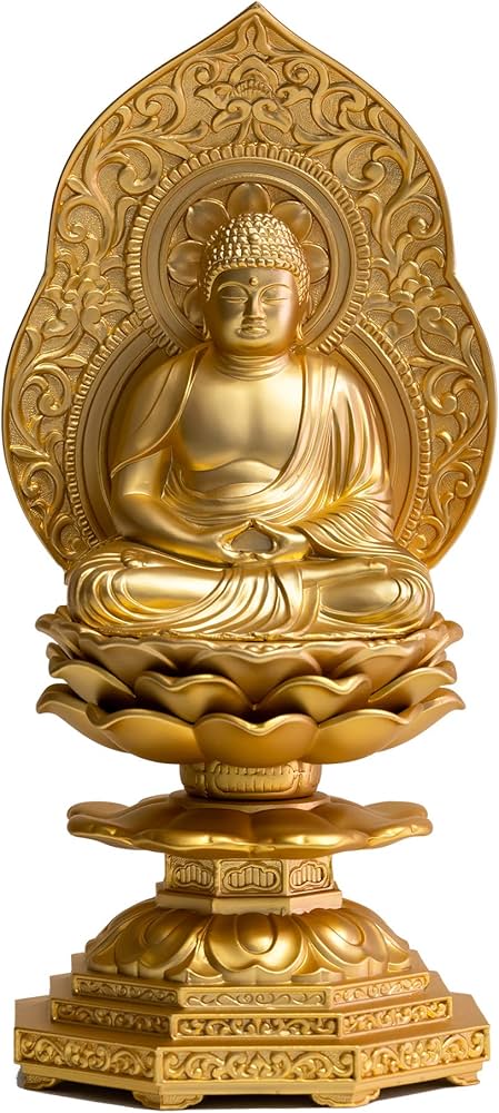 Amazon｜仏像 釈迦如来座像 15cm(金メッキ/24金) 仏師：牧田秀雲 原型