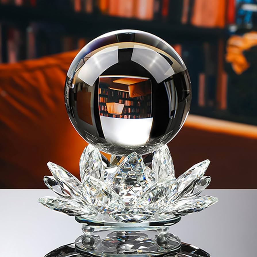 Amazon.co.jp: クリスタルボール 蓮の花 回転可能 蓮台座 クリスタル