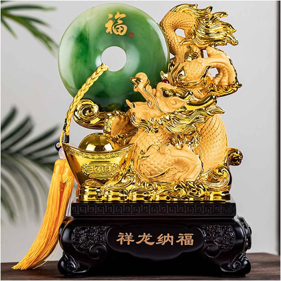 Amazon.co.jp: 風水の金のドラゴンの彫像の彫刻の置物 風水の装飾の