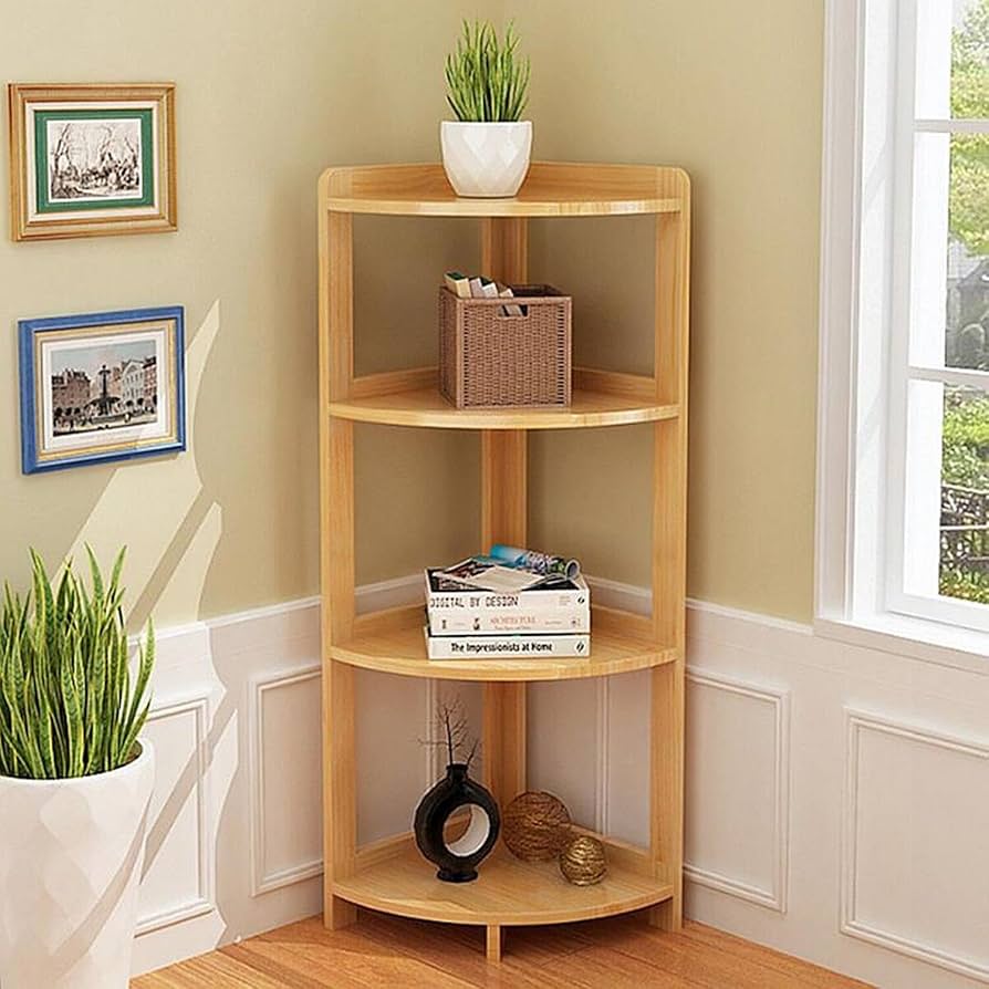 Amazon｜コーナーシェルフ おしゃれ 無垢材 三角コーナーラック