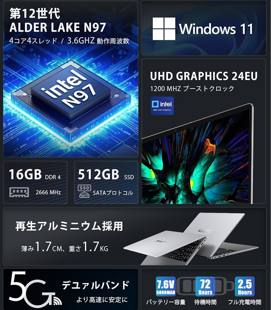 Amazon.co.jp: ACEMAGIC ノートパソコン 15.6インチ ノートPC 第12世代