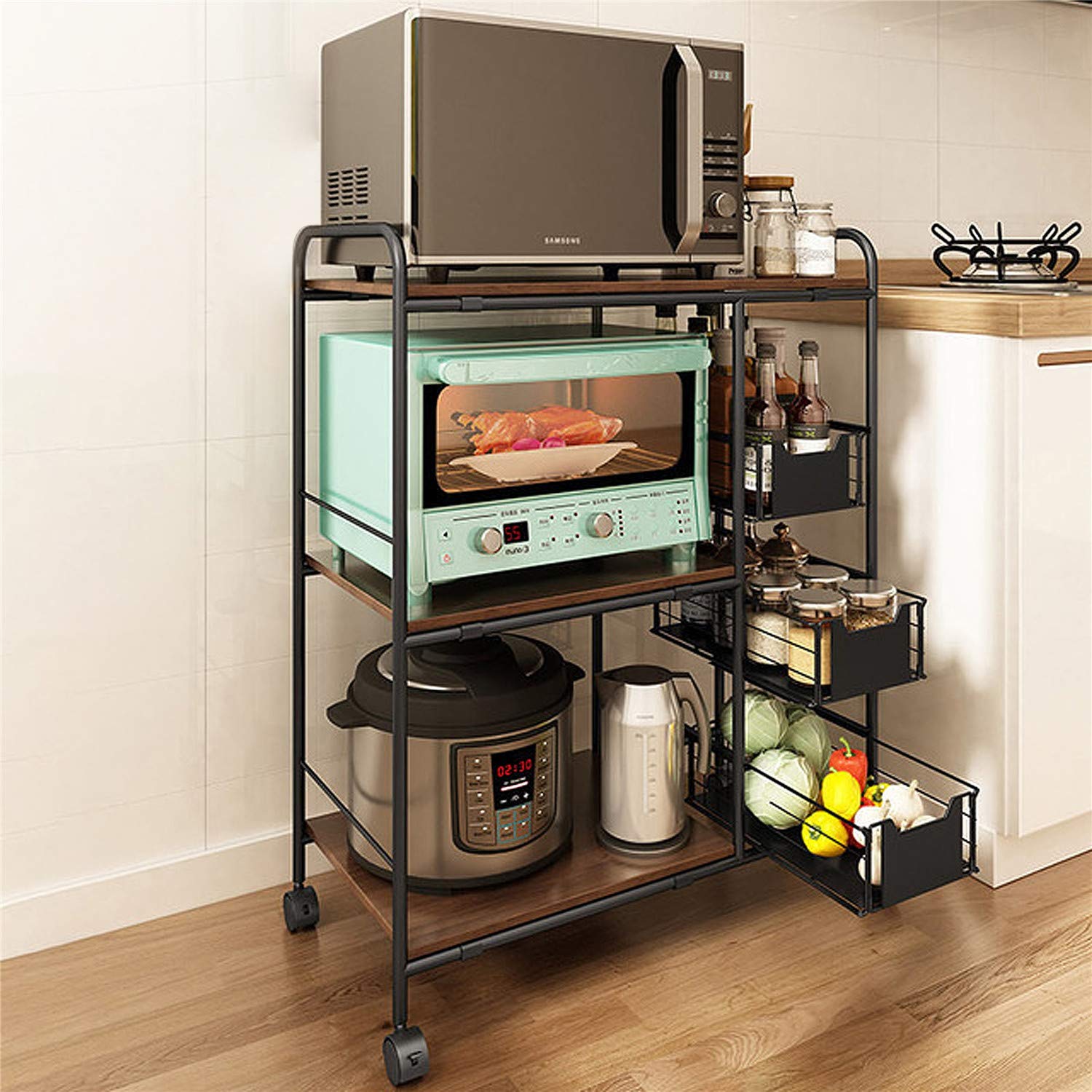 Amazon.co.jp: AKOZLIN 4段式 キッチンワゴン 収納ラック 食器棚