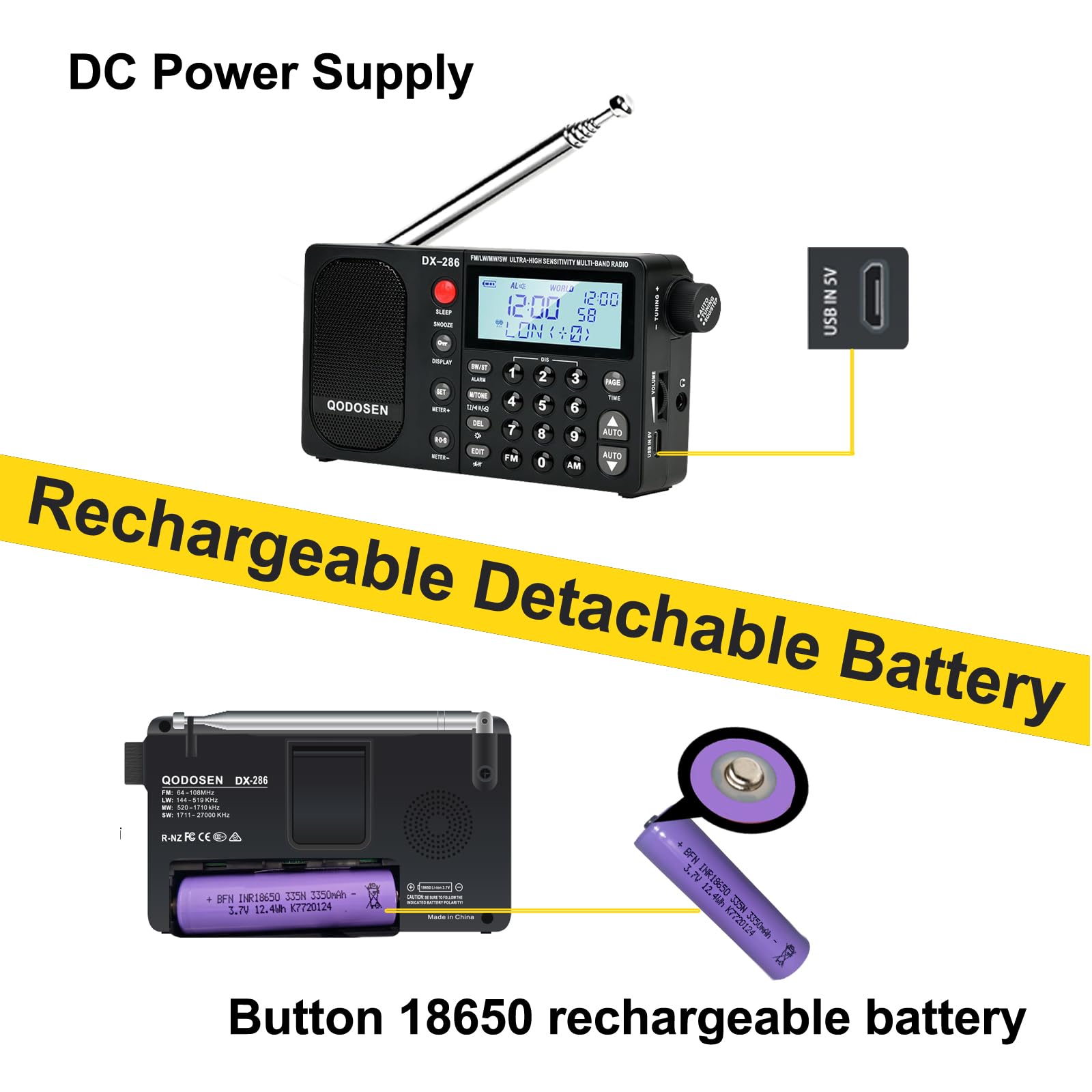 Amazon.co.jp: QODOSEN DX-286 ポータブル短波ラジオ AM FM LW SW 超高