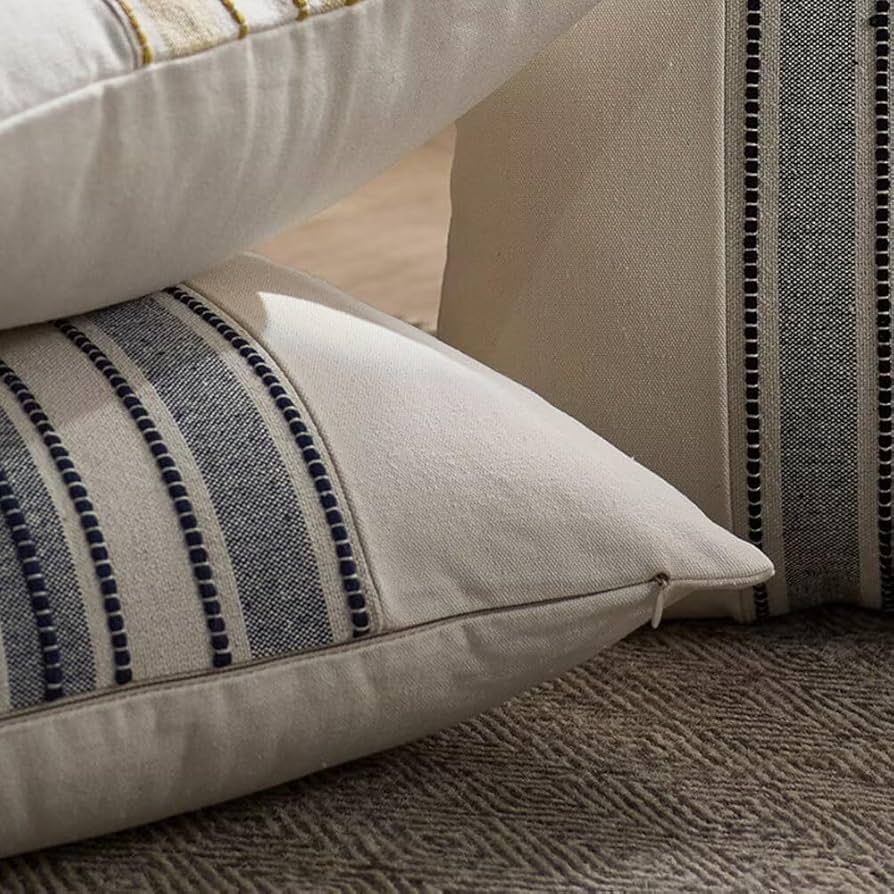 Amazon.co.jp: クッションカバー ストライプ糸染めのクッションカバー