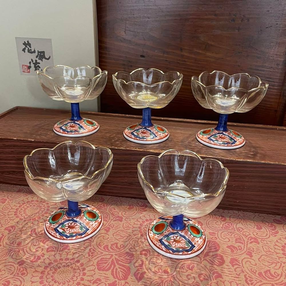 Amazon.co.jp: 龍峯 赤絵ガラスデザート揃 つみき 三洋陶器 花風流