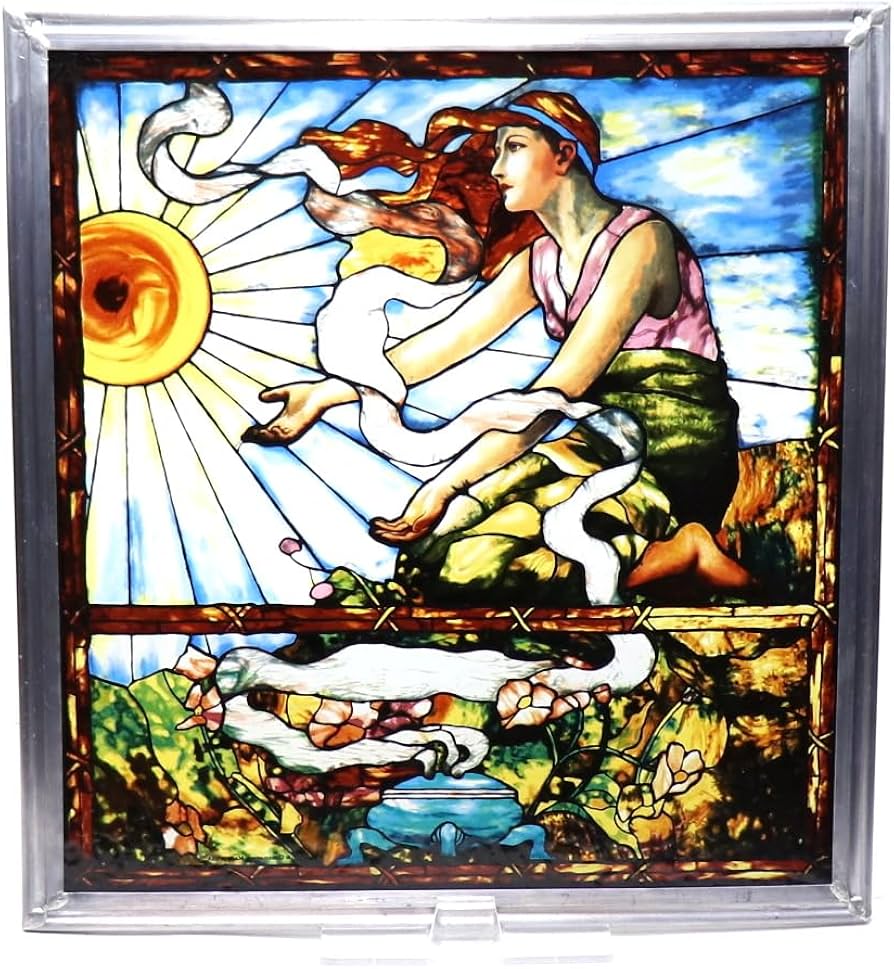 ティファニー ヴィンテージステンドグラス フラミンゴと女性 グラス