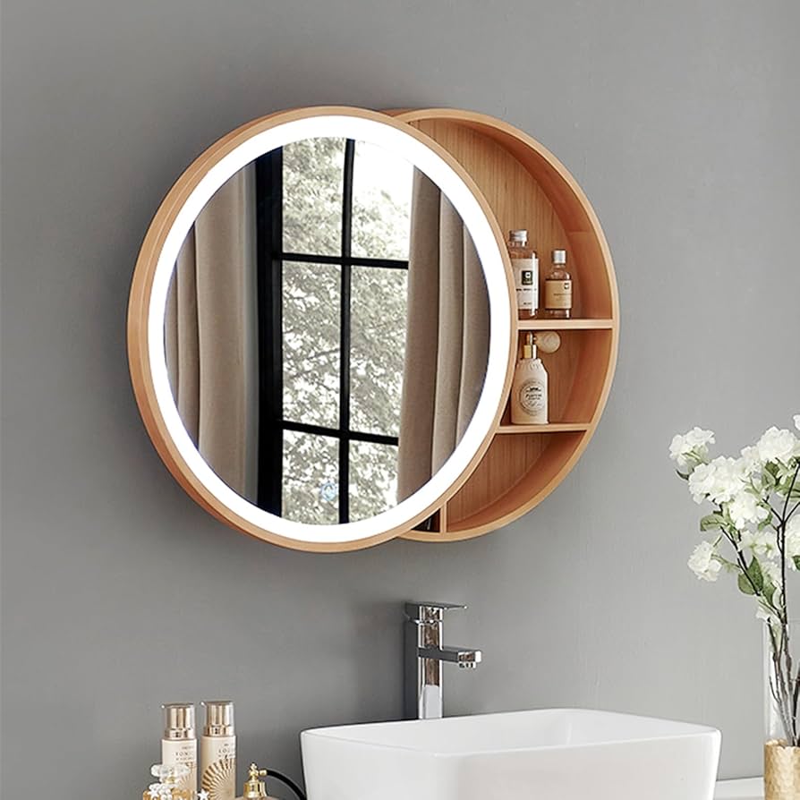 Amazon.co.jp: ミラーキャビネット 丸型 LED ミラー 壁掛け鏡 照明付き