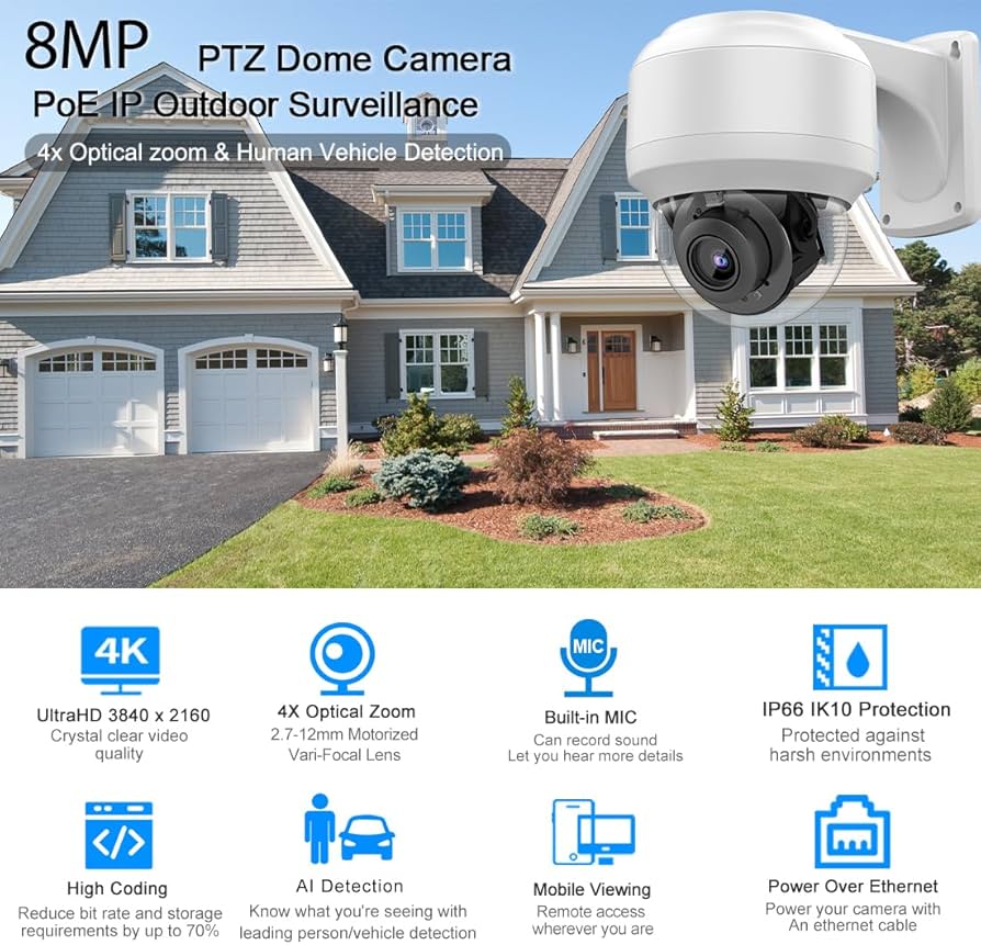 Amazon.com : VIKVIZ 8MP Outdoor PTZ IP Camera Dome with Built-in