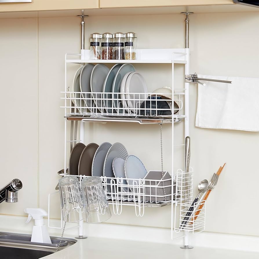 Amazon｜LOWYA ロウヤ 突っ張り 水切りラック キッチン ステンレス 幅