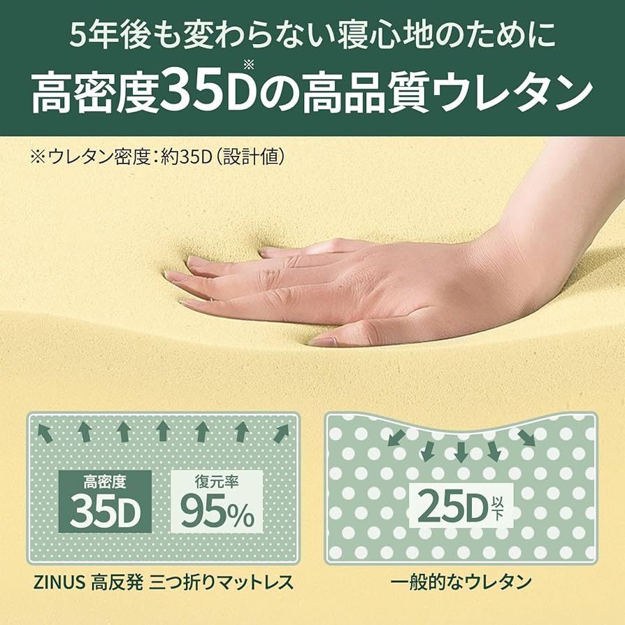 Amazon.co.jp: ZINUS 三つ折り 高反発 マットレス シングル 厚さ 9cm