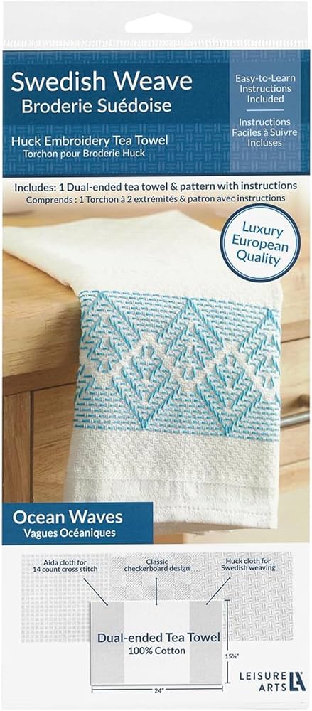 Amazon.com: LEISURE ARTS Swedish Weave Towel Kit, Ocean Waves Blue