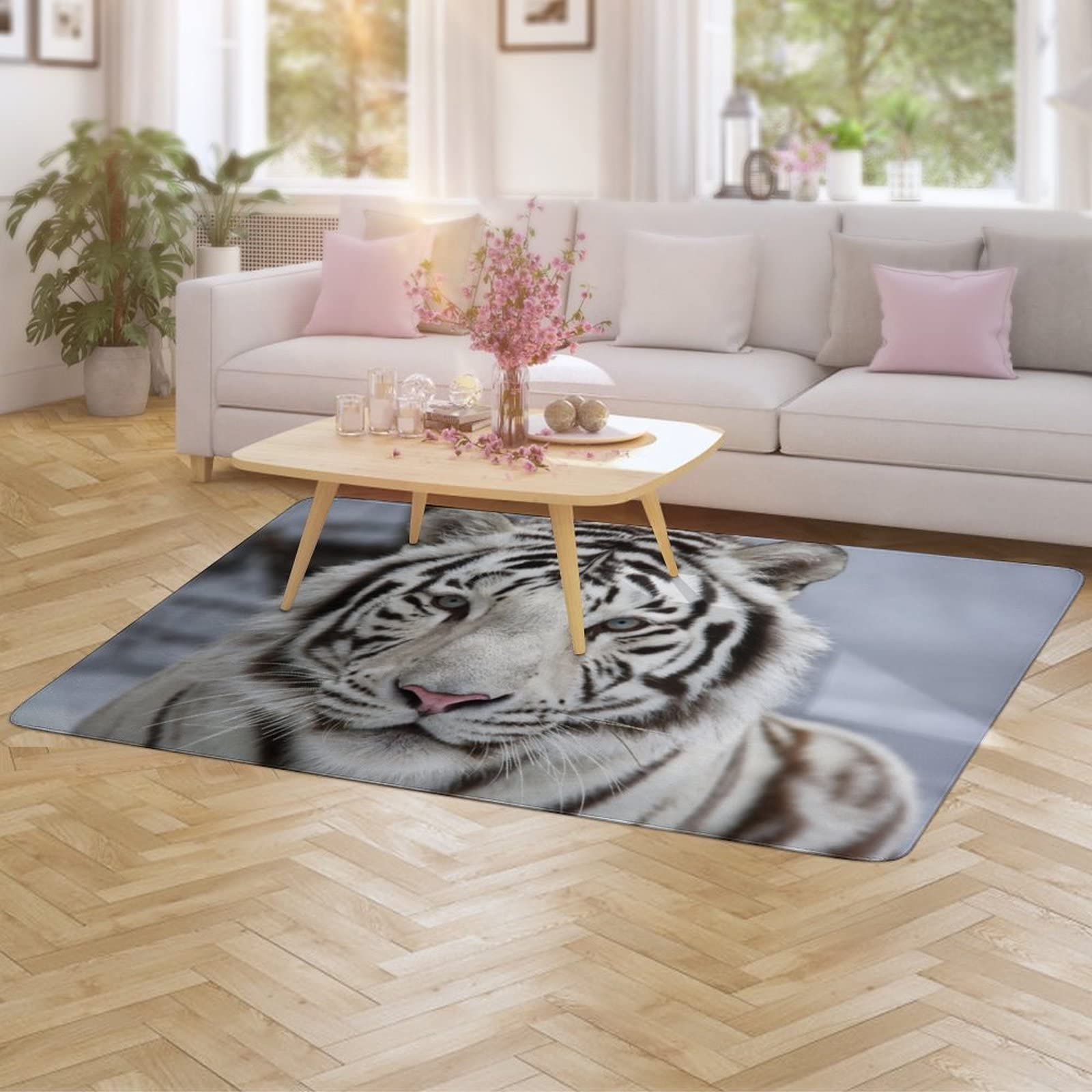 Amazon | カーペット トラ柄 ホワイト タイガー ラグ ラグマット 滑り