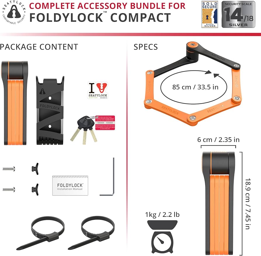 Amazon.com: Seatylock FoldyLock Compact Folding Bike Lock - Award