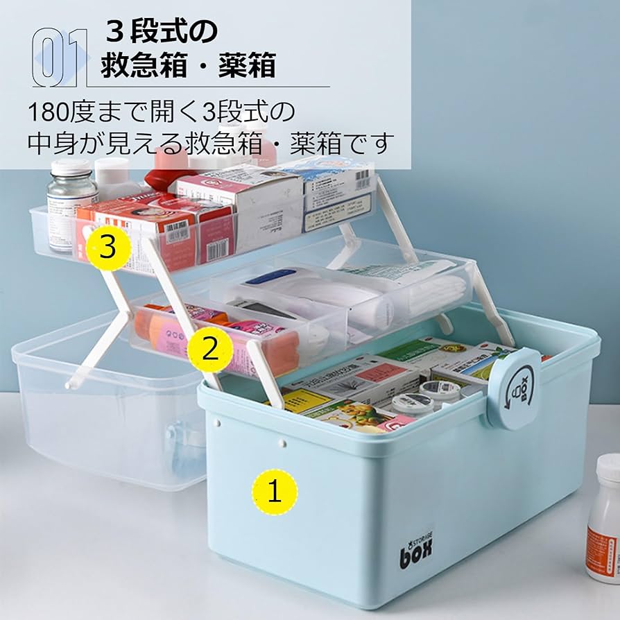 Amazon.co.jp: Asdays 救急箱 薬箱 大容量 3層折りたたみ式 収納