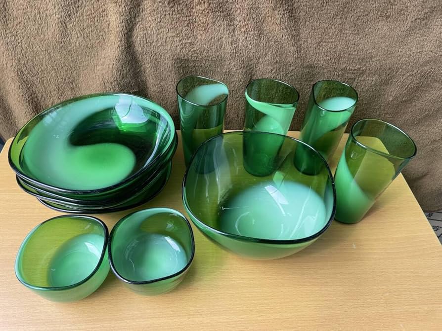 Amazon.co.jp: 中古品 レトロ マルティグラス 緑乳白ガラス大皿 鉢