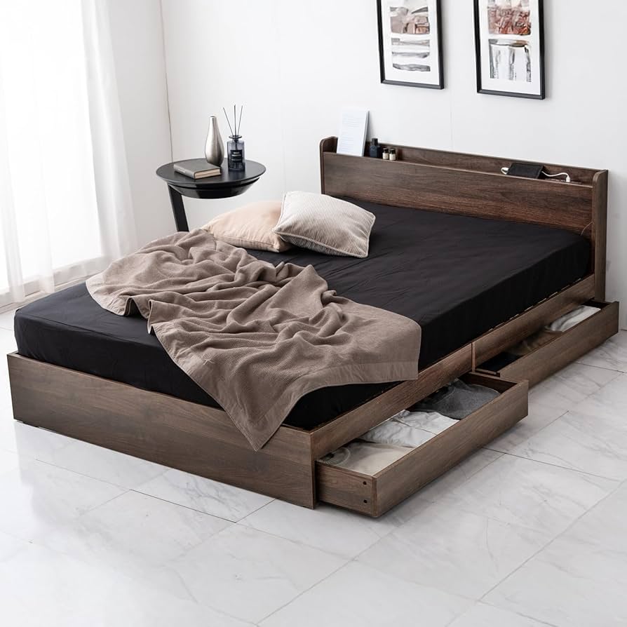 Amazon｜タンスのゲン ベッド 収納 ダブル 2口コンセント ベッド