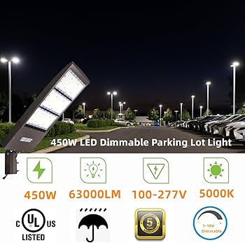 450W Dimmable LED Parking Lot Light with Slip Fitter, 5000K
