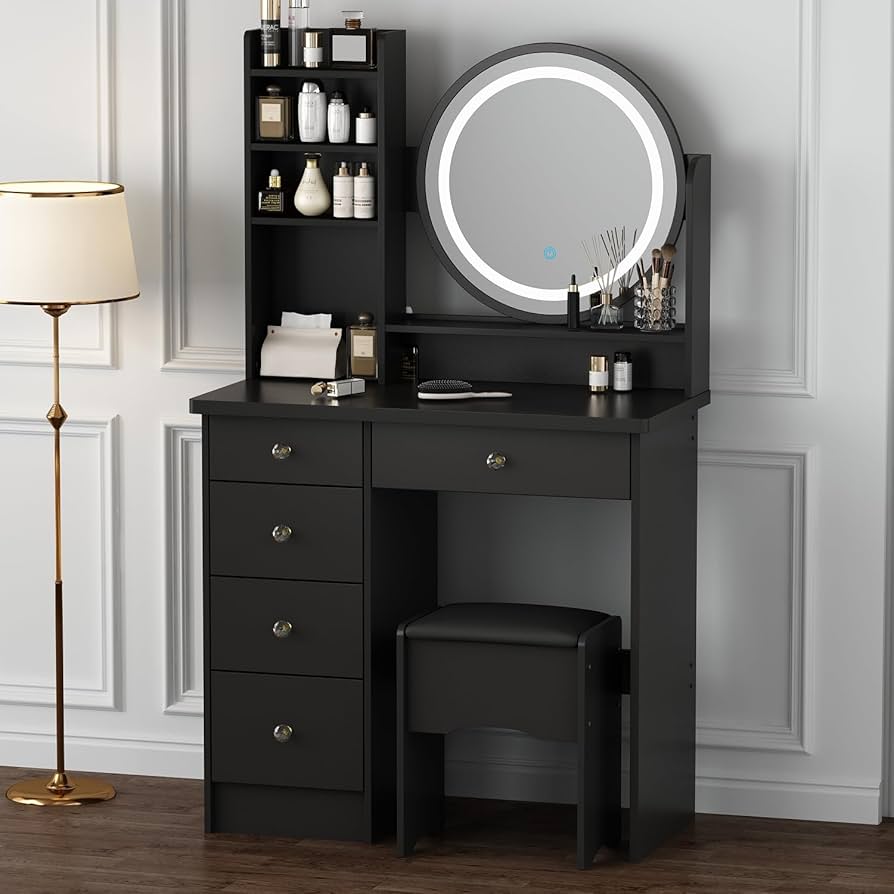 Amazon｜Timechee ドレッサー 幅80cm コンパクト テーブル ライト付き