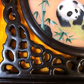 Amazon.co.jp: 中国民芸品 パンダ 両面刺繍 置物 中国蘇州伝統工芸品