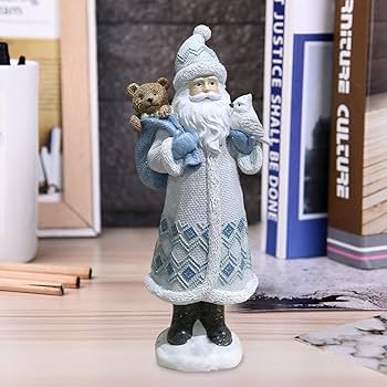 Amazon.co.jp: サンタの置物, サンタクロース人形, ホワイトシルバー