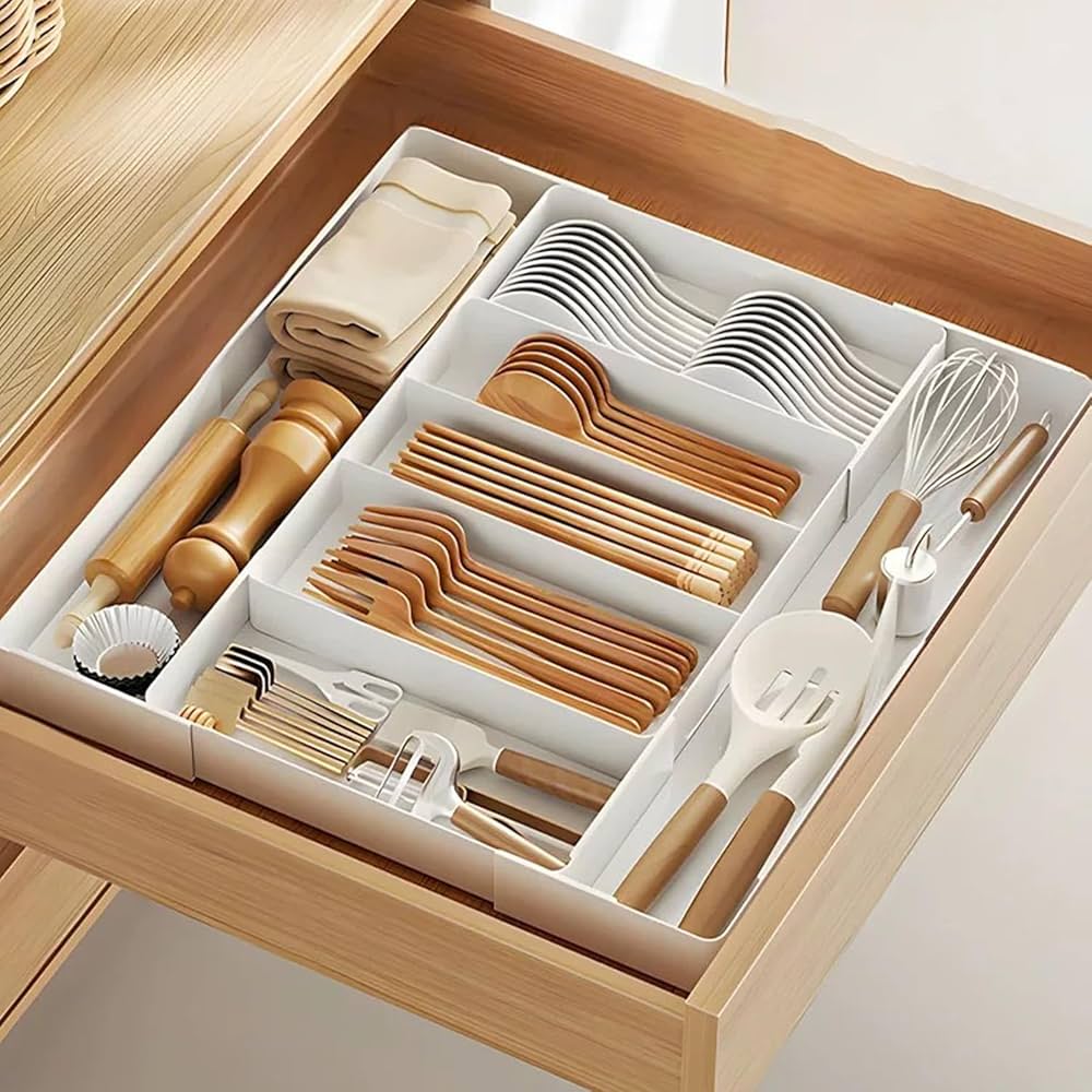 Amazon｜カトラリーケース 4面伸縮 カトラリー収納ボックス 大容量