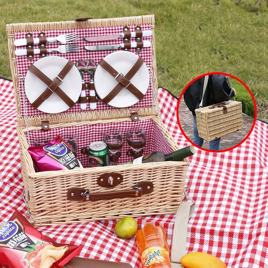 Amazon｜ピクニック バスケット 籐ポータブル 屋外 ピクニック