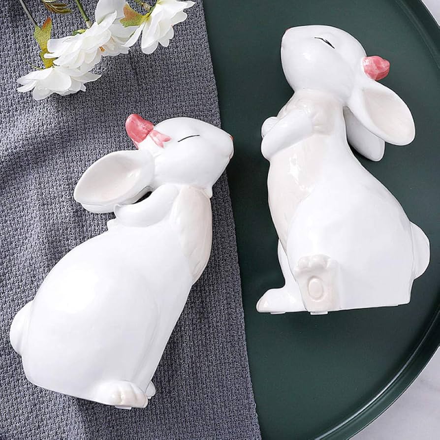 Amazon.co.jp: 彫刻 陶器うさぎペア動物置物クリエイティブ磁器アート