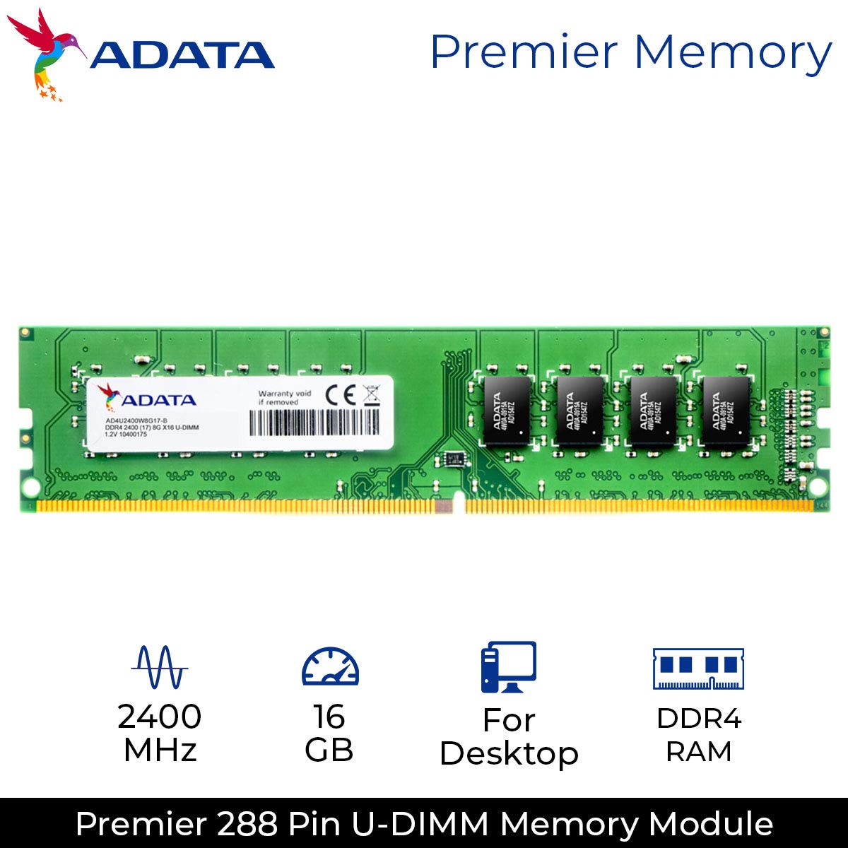 ADATA Premier Series 16GB DDR4 2400Mhz 288 Pin Unbuffered-DIMM
