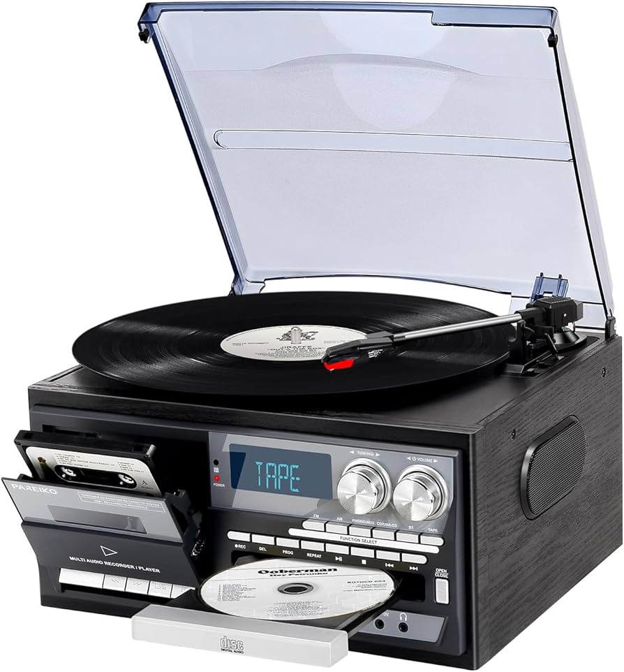 Amazon.com: PAREIKO 9-in-1 Record Player 3-Speeds Vinyl Turntable