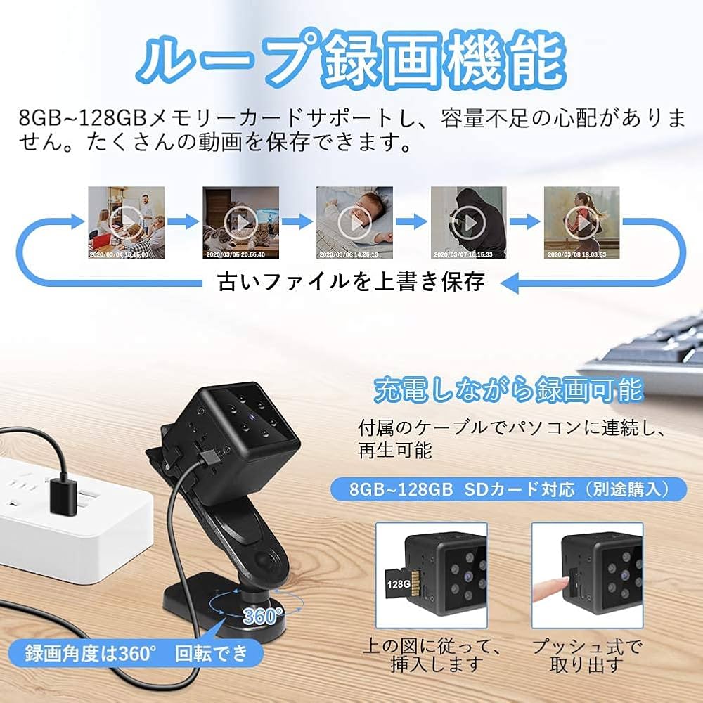 Amazon.co.jp: 超小型ミニカメラ隠しカメラ 防犯カメラ 1080P 録画