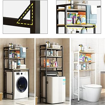 Amazon.co.jp: 洗濯機収納ラック、トイレ収納棚上、バスルーム調節可能