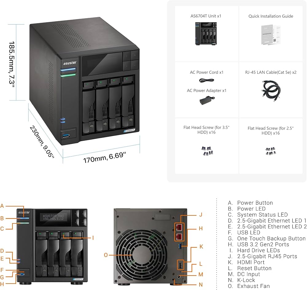 Amazon.co.jp: ASUSTOR ASUS子会社 NAS キット 4ベイ AS6704T